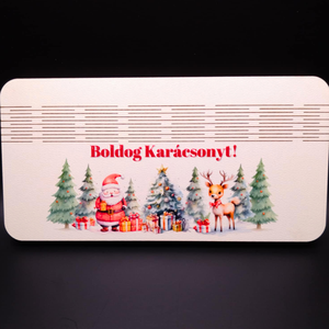 Karácsonyi, UV nyomott pénzátadó - Télapó és az ajándékok, Karácsony, Karácsonyi ajándékozás, Karácsonyi ajándékcsomagolás, Famegmunkálás, MESKA