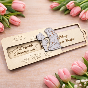 Csúsztatható fa ajándékkártya átadó kedves üzenettel - Anyák, Mamák napjára - otthon & életmód - papír, írószer - ajándékozás kellékei - pénzátadó doboz - Meska.hu