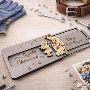 Csúsztatható fa ajándékkártya átadó kedves üzenettel - Apák, Papák napjára - otthon & életmód - papír, írószer - ajándékozás kellékei - pénzátadó doboz - Meska.hu