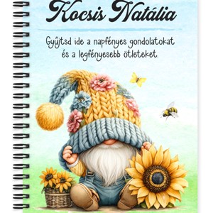 Személyre szabható - Cuki sapkás napraforgós manó mintás A5-ös füzet, Otthon & Életmód, Papír, írószer, Jegyzetfüzet & Napló, , MESKA