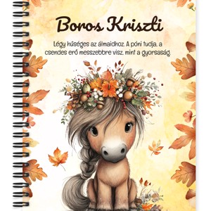 Személyre szabható - Cuki őszi virágkoszorús póni mintás A6-os füzet, Otthon & Életmód, Papír, írószer, Jegyzetfüzet & Napló, , MESKA