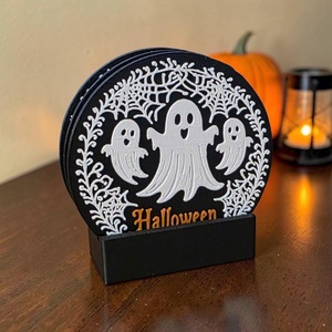 Szellemes halloweeni poháralátét szett tartóval - Meska.hu