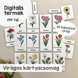 Virágos kártyacsomag - 3 részes Montessori jellegű (nyomtatható), Játék & Sport, Táblajáték és Kártyajáték, Kártya, Fotó, grafika, rajz, illusztráció, MESKA