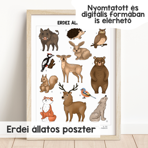 Erdei állatok poszter (1 db A4), Otthon & Életmód, Dekoráció, Kép & Falikép, Poszter, Fotó, grafika, rajz, illusztráció, MESKA