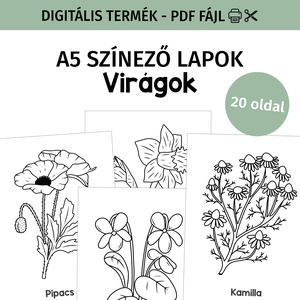 Virágos színező csomag - PDF, Otthon & Életmód, Papír, írószer, Színező, Fotó, grafika, rajz, illusztráció, MESKA