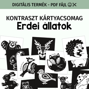 Kontraszt babakártya - Erdei állatok - PDF, Játék & Sport, Babalátogató ajándékcsomag, Fotó, grafika, rajz, illusztráció, MESKA