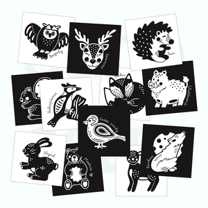 Kontraszt babakártya - Erdei állatok - PDF - játék & sport - babalátogató ajándékcsomag - Meska.hu