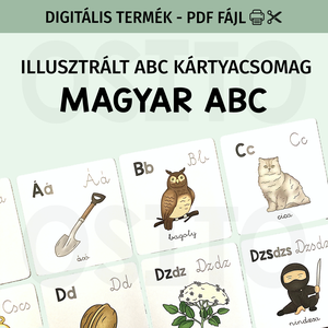 Illusztrált magyar ABC kártya, 44 darabos kiterjesztett kártyacsomag - PDF - Meska.hu