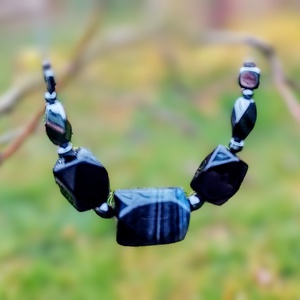 Onix, achát és hematit kövekből nyaklánc, nyakék , Ékszer, Nyaklánc, Gyöngyös nyaklánc, Ékszerkészítés, MESKA