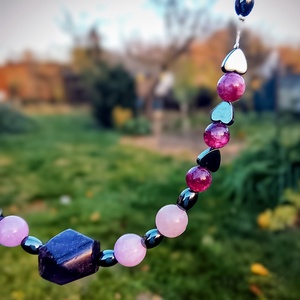 Ametiszt és hematit kövekből nyaklánc, nyakék , Ékszer, Nyaklánc, Gyöngyös nyaklánc, Ékszerkészítés, MESKA