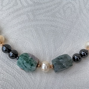 Ásvány nyaklánc, nyakék zöld achát kővel , Ékszer, Nyaklánc, Gyöngyös nyaklánc, Ékszerkészítés, MESKA