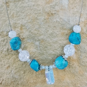 Fehér és kék ásvány nyaklánc, nyakék , Ékszer, Nyaklánc, Gyöngyös nyaklánc, Ékszerkészítés, MESKA