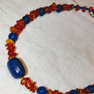 Kék  - arany ásvány nyaklánc, nyakék , Ékszer, Nyaklánc, Gyöngyös nyaklánc, Ékszerkészítés, MESKA