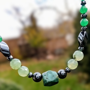  Hematit, zöld achát ásvány nyaklánc, nyakék , Ékszer, Nyaklánc, Gyöngyös nyaklánc, Ékszerkészítés, MESKA
