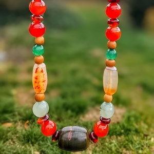 Karneol, achát, borostyán és fagyöngy nyaklánc - Meska.hu