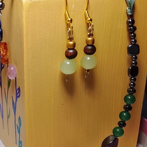 Fülbevaló üveg és fa gyönggyel  - ékszer - fülbevaló - lógó fülbevaló - Meska.hu