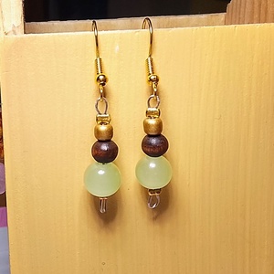 Fülbevaló üveg és fa gyönggyel , Ékszer, Fülbevaló, Lógó fülbevaló, Mindenmás, MESKA