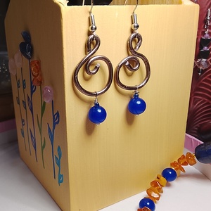 Fülbevaló  kék üveggyöngy  - ékszer - fülbevaló - lógó fülbevaló - Meska.hu