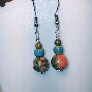 Fülbevaló unakit és kerámia gyöngyből , Ékszer, Fülbevaló, Lógó fülbevaló, Mindenmás, MESKA
