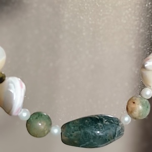 Zöld fehér nyaklánc, nyakék , Ékszer, Nyaklánc, Gyöngyös nyaklánc, Ékszerkészítés, MESKA
