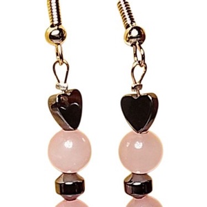 Fülbevaló rózsaszín ásvány gyöngyökkel , Ékszer, Fülbevaló, Lógó fülbevaló, Mindenmás, MESKA