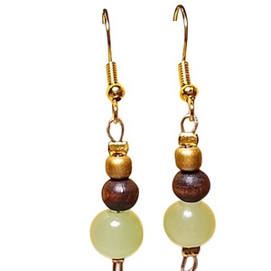 Fülbevaló üveg és fa gyönggyel , Ékszer, Fülbevaló, Lógó fülbevaló, Mindenmás, MESKA