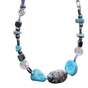 Apatit hematit hegyi kristály ásvány nyaklánc, nyakék , Ékszer, Nyaklánc, Gyöngyös nyaklánc, Ékszerkészítés, MESKA