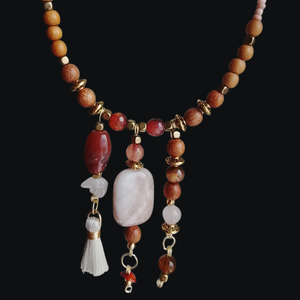 Fagyöngy, achát, jáspis, kvarc és üveggyöngyös nyaklánc  - ékszer - nyaklánc - gyöngyös nyaklánc - Meska.hu