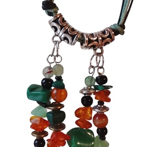 Borostyán,  és zöld kövekből álló medálos nyaklánc , Ékszer, Nyaklánc, Gyöngyös nyaklánc, Mindenmás, MESKA