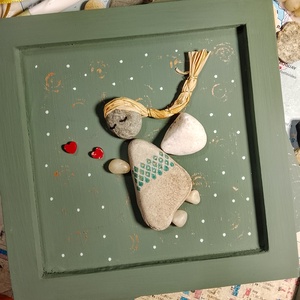 Angyalkás kő falikép , Otthon & Életmód, Dekoráció, Kép & Falikép, Kavics kép, Mindenmás, MESKA