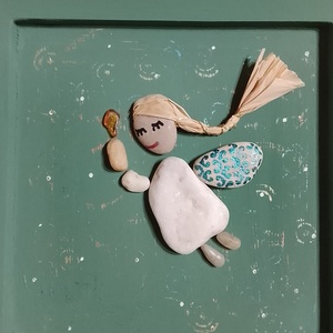 Angyalkás kő falikép  - otthon & életmód - dekoráció - kép & falikép - kavics kép - Meska.hu