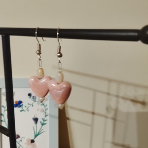 Fülbevaló rózsaszín kerámia  vel, Ékszer, Fülbevaló, Lógó fülbevaló, Mindenmás, MESKA