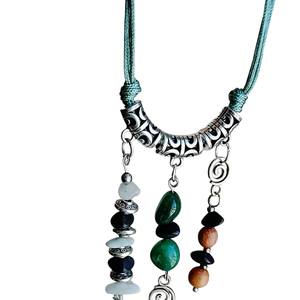 Zöld -szürke nyaklánc, Ékszer, Nyaklánc, Gyöngyös nyaklánc, Ékszerkészítés, MESKA