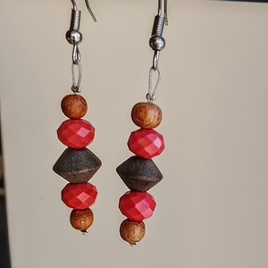 Narancs és barna fülbevaló  - ékszer - nyaklánc - gyöngyös nyaklánc - Meska.hu