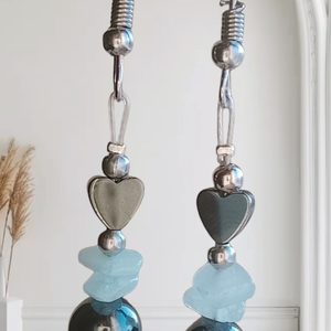Szívecskés fülbevaló hematitból, Ékszer, Fülbevaló, Lógó fülbevaló, Mindenmás, MESKA