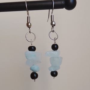 Fülbevaló világoskék - fekete  - ékszer - fülbevaló - lógó fülbevaló - Meska.hu
