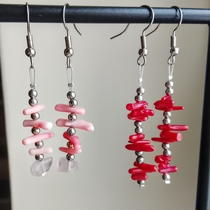 Fülbevaló piros vagy rózsaszín korall - ékszer - fülbevaló - lógó fülbevaló - Meska.hu