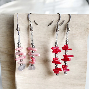 Fülbevaló piros vagy rózsaszín korall, Ékszer, Fülbevaló, Lógó fülbevaló, Mindenmás, MESKA