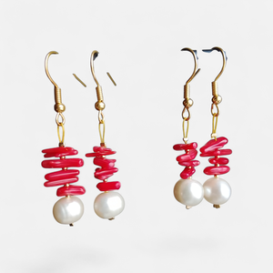 Fülbevaló korall és igazgyöngy  - ékszer - fülbevaló - lógó fülbevaló - Meska.hu