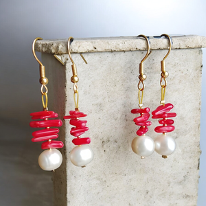 Fülbevaló korall és igazgyöngy , Ékszer, Fülbevaló, Lógó fülbevaló, Mindenmás, MESKA