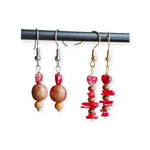 Fülbevaló piros  és korall vagy fa, Ékszer, Fülbevaló, Lógó fülbevaló, Mindenmás, MESKA