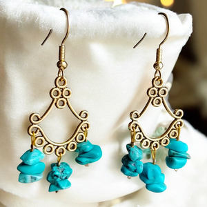 Fülbevaló arany  és türkiz színű , Ékszer, Fülbevaló, Lógó fülbevaló, Mindenmás, MESKA