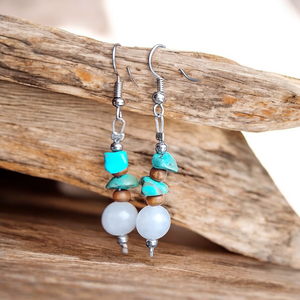 Fülbevaló türkiz és fehér ásványokból , Ékszer, Fülbevaló, Lógó fülbevaló, Mindenmás, MESKA