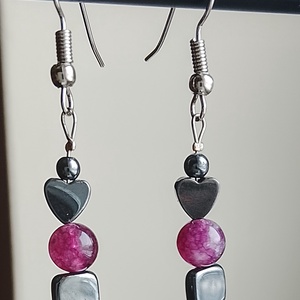 Fülbevaló lila és szürke ásványokból  - ékszer - fülbevaló - lógó fülbevaló - Meska.hu