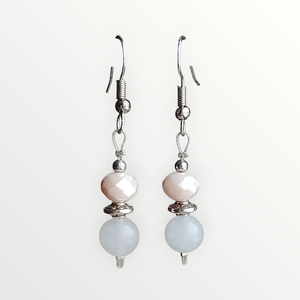 Fülbevaló fehér ásvány és üveggyöngyös , Ékszer, Fülbevaló, Lógó fülbevaló, Mindenmás, MESKA