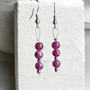 Fülbevaló lila ásvány és ezüst gyöngy , Ékszer, Fülbevaló, Lógó fülbevaló, Mindenmás, MESKA