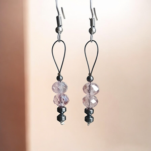 Fülbevaló rózsaszín és szürke gyöngyökkel , Ékszer, Fülbevaló, Lógó fülbevaló, Mindenmás, MESKA