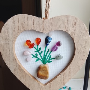 Szív alakú keretben féldrágakő és kavics faliképek , Otthon & Életmód, Dekoráció, Kép & Falikép, Kavics kép, , MESKA