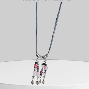  Ásvány díszes szürke, rózsaszín nyaklánc nyaklánc - ékszer - nyaklánc - gyöngyös nyaklánc - Meska.hu