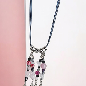  Ásvány díszes szürke, rózsaszín nyaklánc nyaklánc, Ékszer, Nyaklánc, Gyöngyös nyaklánc, Ékszerkészítés, MESKA